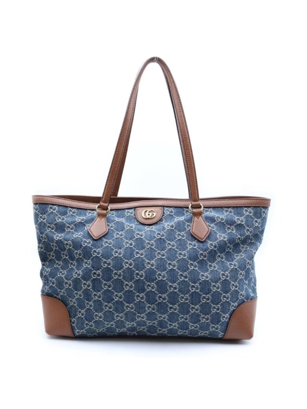 Gucci Ophidia GG Denim Tote Bag Blue Brown